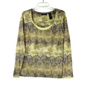 Axcess Y2K long sleeve women's top in green/brown, 100% cotton, size L EUC